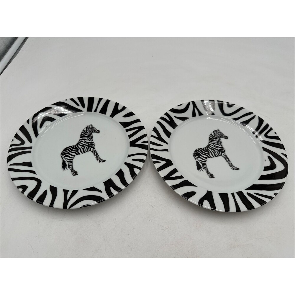 Set Of 2 Limoges France Patricia Deroubaix Porcelain Zebra Salad Plate 8.25”